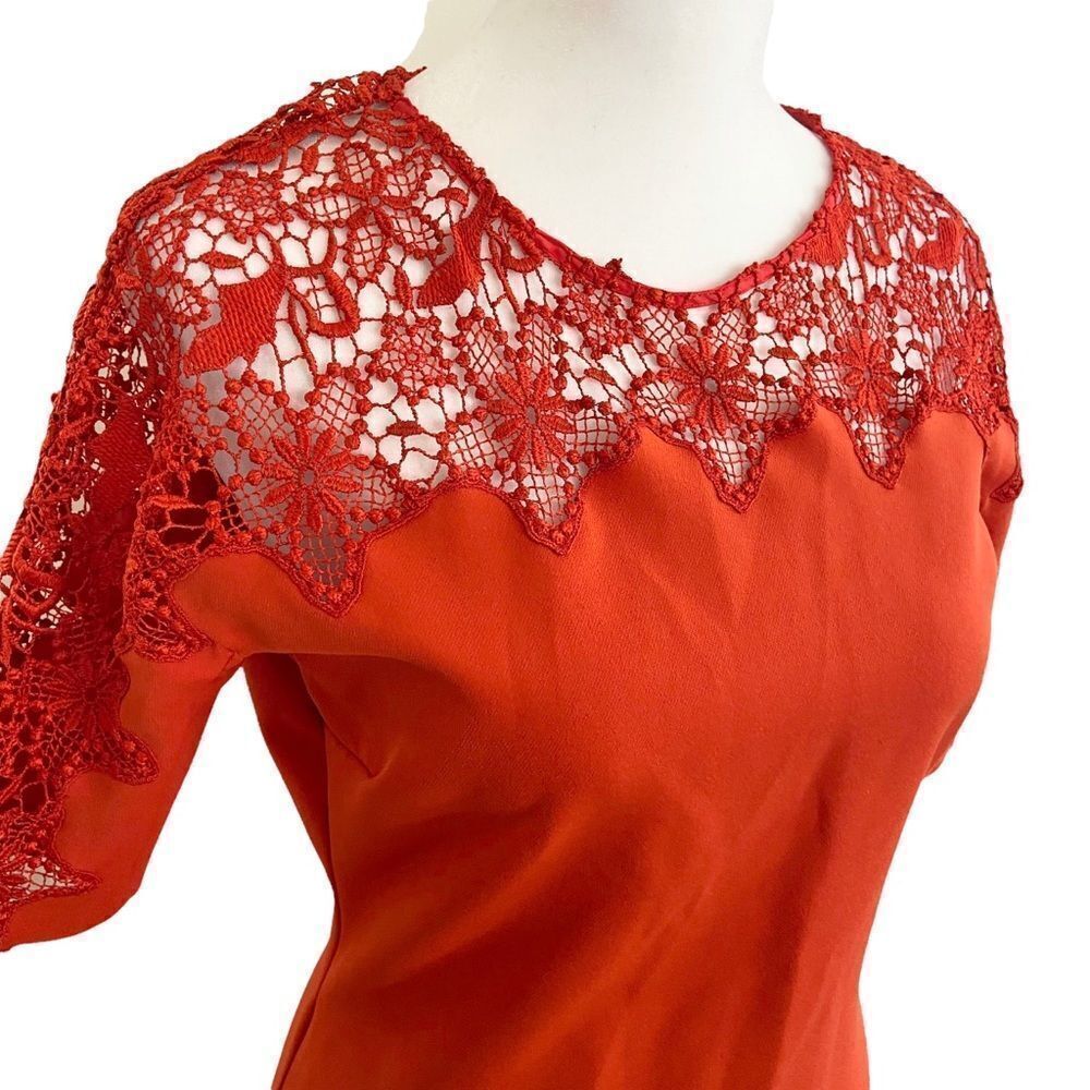 Zara Midi Dress Floral Lace Detail Orange Red Size Small - Picture 6 of 10